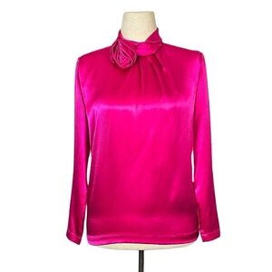 1980s Vintage Blouse 80s Shirt Hot Pink Magenta Rose Size M/L Medium Large Top